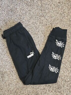 Puma Black Sweatpants with White Logo & Graphic Accents